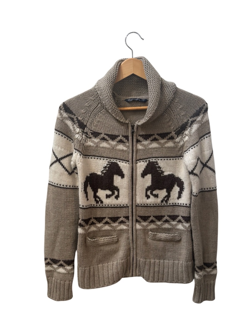 Bluenotes Cowichan Style Horse Print Sweater Cardigan